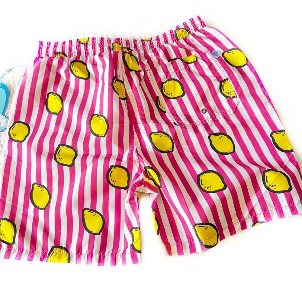 Mr. Swim Lemon Stripes Magenta/White Swim Trunks Men’s Size Large, NWT
